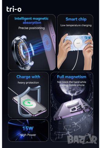 Essager 15W Магнитно Qi безжично зарядно устройство / Бързо зареждане, снимка 4 - Безжични зарядни - 42150530