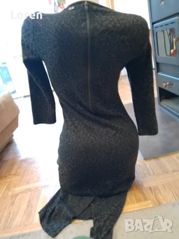 Рокля сиво и черно в пантерен десен с цепка отзад, снимка 7 - Рокли - 48141492