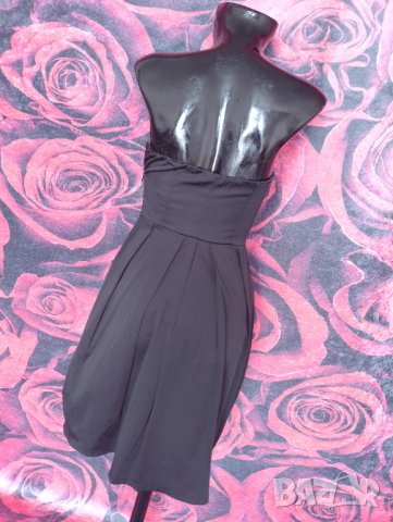Черна елегантна рокля бюстие под до коляното тип балон С, снимка 2 - Рокли - 36763716