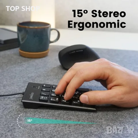 Perixx PERIPAD-202UB, цифрова клавиатура за лаптоп - USB - клавишна функция за таб, безшумни ножични, снимка 4 - Клавиатури и мишки - 49132741