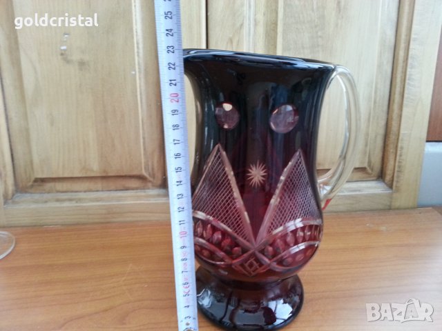 Кристални чаши за вино и кана червен кристал, снимка 12 - Антикварни и старинни предмети - 31060481