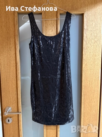 Нова парти официална коктейлна къса рокля черни пайети 