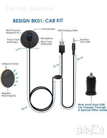 Bluetooth 4.1 комплект за кола USB зарядно за кола и шумоизолатор , снимка 5 - Друга електроника - 40242790