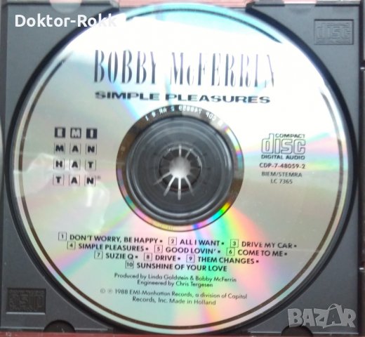 Bobby McFerrin – Simple Pleasures (1988, CD), снимка 3 - CD дискове - 37089285