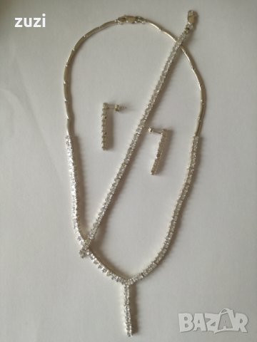 Комплект с бели циркони, колие, гривна и обеци. Сребро проба 925. , снимка 3 - Колиета, медальони, синджири - 38657294
