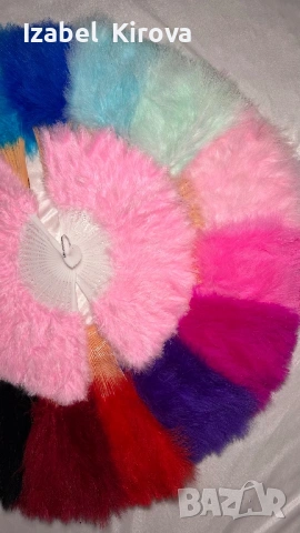 Цветно ветрило с естествени пера/ бяло,синьо,розово,жълто,червено,черно, оранжево, зелено, лилаво,, снимка 4 - Сватбени аксесоари - 54063214