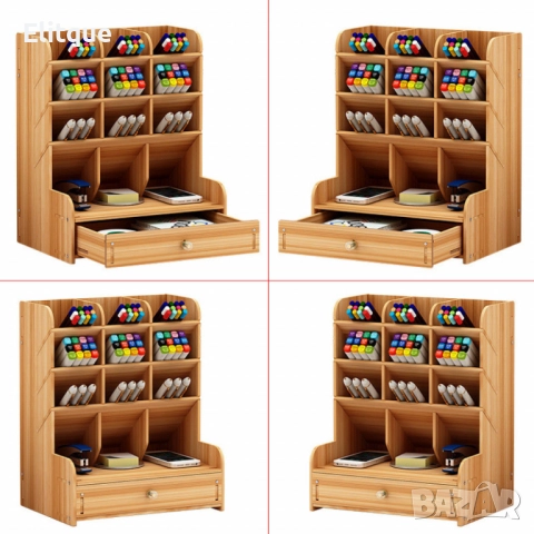 Дървен органайзер за бюро с чекмедже и многосекционно съхранение, снимка 10 - Други стоки за дома - 52690825