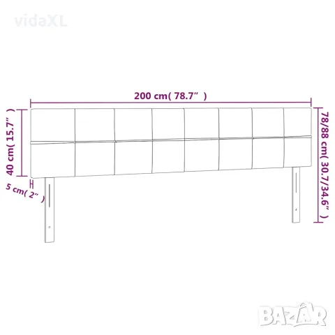 vidaXL LED горна табла за легло, тъмносива, 200x5x78/88 см, плат, снимка 6 - Тоалетки - 56146672