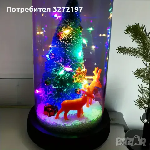 Ръчно изработена LED Коледна Елха с Елени, снимка 2 - Настолни лампи - 47984693