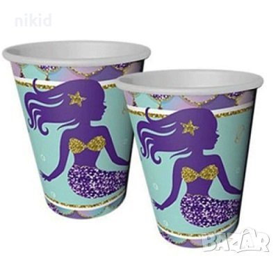 Русалка Морско дъно 8 бр картонени чаши парти рожден ден, снимка 2 - Чаши - 37818173