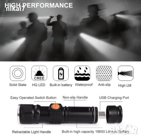 фенер мощен акумолатурен енергоспещяващ LED с USB без батерия, снимка 7 - Ножове - 42074718