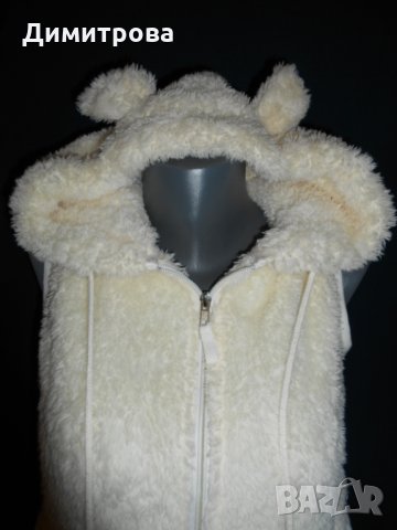  Tedi bear - Пухкав бял елек с ушички , снимка 3 - Елеци - 30506451