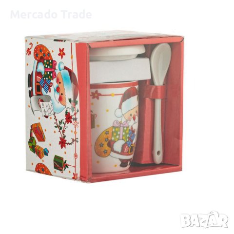 Комплект коледна чаша Mercado Trade, С капак и лъжица, Дядо Коледа, 350мл., снимка 4 - Чаши - 42924878