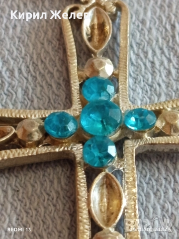 СРЕБРИСТ ГЕРДАН с КРЪСТ и ИНКРУСТИРАНИ СИНИ КАМЪНИ ТЮРКОАЗ ТОПАЗ 52231, снимка 3 - Колиета, медальони, синджири - 52501130