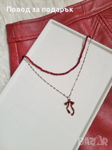 Сет от две колиета с панделка в бордо, снимка 7 - Колиета, медальони, синджири - 52536741