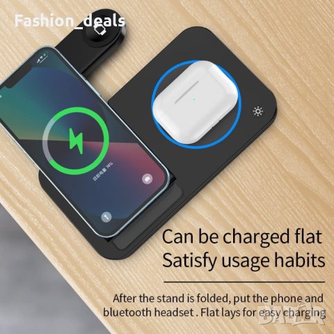 3 в 1 Нова стойка зарядно телефон слушалки часовник Магнитна станция iPhone Apple Watch AirPods, снимка 2 - Аксесоари за Apple - 40173693