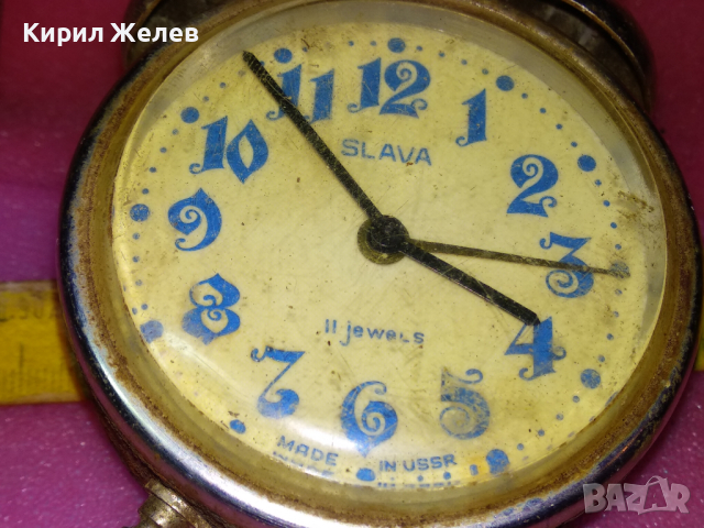 SLAVA MADE in USSR Стар КОЛЕКЦИОНЕРСКИ РУСКИ БУДИЛНИК МЕХАНИЧЕН НАСТОЛЕН ЧАСОВНИК СЛАВА СССР 26477, снимка 8 - Антикварни и старинни предмети - 44548902