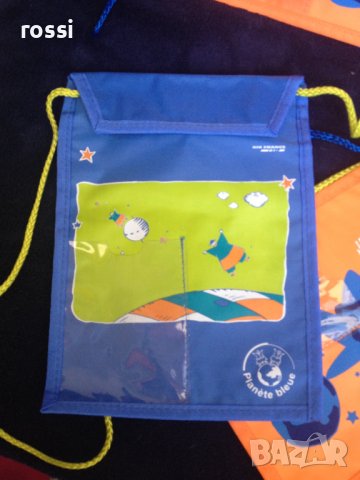 Чантички торбички портмонета за деца Planete Bleue оранжеви и сини 23 х 17 см. торбичка, снимка 1 - Други - 38799188