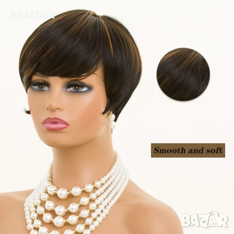 Къса дамска черна перука с кичури, снимка 4 - Аксесоари за коса - 50713952