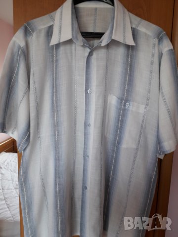 Мъжка лятна риза къс ръкав на райета в синьо и бяло 