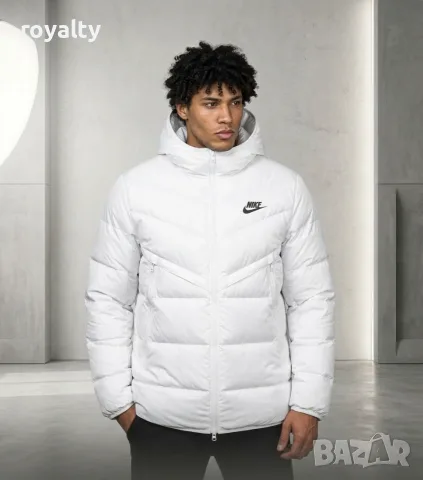 Nike Ново Мъжко Топло Бяло Зимно Яке с Качулка [С-2ХЛ Размер]