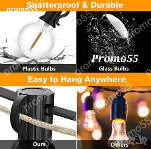 Светлинна Верига 20Бр. Външни Нечупливи Лед Крушки за Декорация 10м, снимка 5 - Градински мебели, декорация  - 50308554