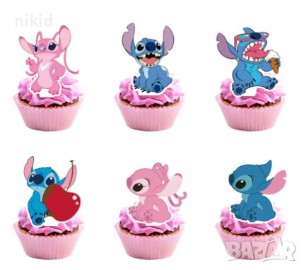 24 бр Лило и Стич lilo stitch къси остри картонени топери топер торта мъфини кексчета парти рожден, снимка 3 - Други - 37589706