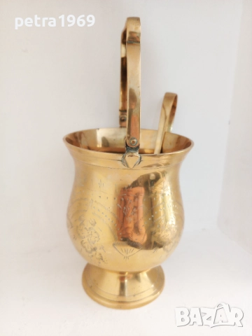 Голям орнаментиран съд, кофа за лед със щипка и цедка, E.P.N.S., снимка 2 - Други - 51953950