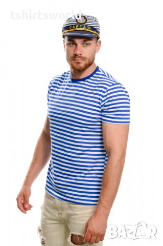 Нов мъжки моряшки комплект: моряшка класическа тениска и капитанска шапка, снимка 3 - Тениски - 37662344