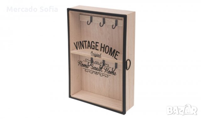 Дървена кутия за ключове със Vintage стъклена врата , снимка 2 - Декорация за дома - 31568262