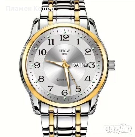 DEBLVE Мъжки моден часовник от неръждаема стомана с светещи ръце, дата и календарен дисплей, снимка 2 - Мъжки - 52914543