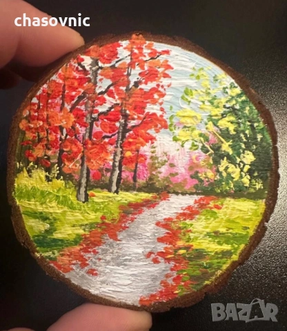 Картина ръчно рисувана върху дърво и отзад магнит сувенир , снимка 4 - Други ценни предмети - 54156858