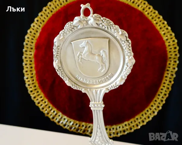 Лъжица от калай,изправен кон,лози,грозде,барок. , снимка 2 - Антикварни и старинни предмети - 47294777