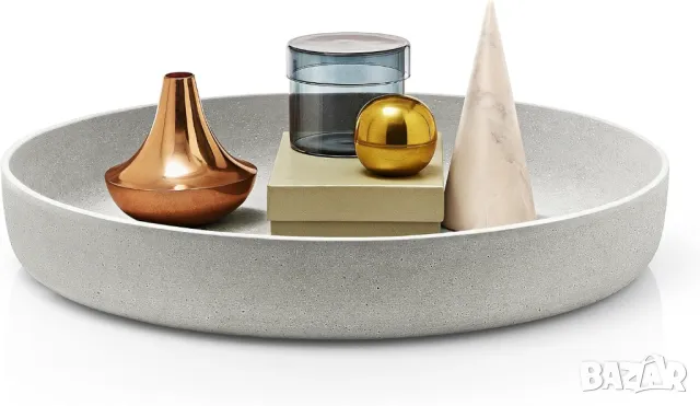 Декоративна Купа, Поднос Blomus Moon, Ø50см, 5кг, Изкуствен Камък POLYSTONE, Сива!