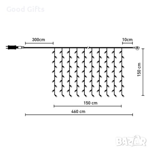 Коледни лампички Завеса, 100 LED, Многоцветни, Прозрачен кабел, 4.6м, снимка 3 - Лед осветление - 42734787