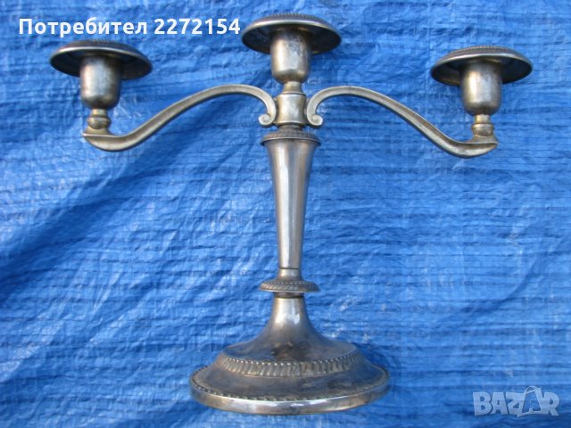 Посребрен свещник тройка, снимка 3 - Антикварни и старинни предмети - 30284353