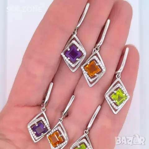 Сребърни Обеци с Аметист, Цитрин, Перидот