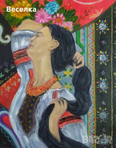 Рисувана картина Мома с народна носия, маслени бои