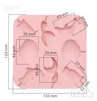 Опашка русалка делфин мида пингвин морски силиконов молд форма за направа на близалки на клечка деко, снимка 3 - Форми - 37186844