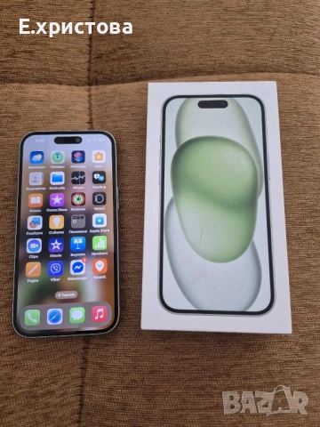 iPhone 15, 128GB, Green – Отлично състояние, с кутия и гаранция, снимка 1