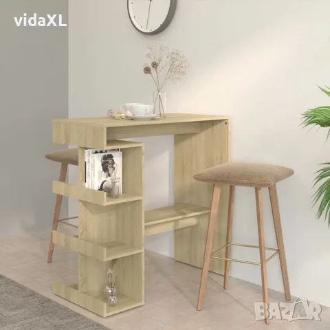vidaXL Бар маса с рафтове сонома дъб 100x50x101,5 см инженерно дърво, снимка 2 - Маси - 56147827