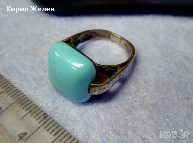 ВИНТИДЖ АРТ СРЕБЪРЕН ПРЪСТЕН ЛАКИРАНО СРЕБРО 925 с ГОЛЯМ ЮВЕЛИРНО ШЛИФОВАН ТЮРКОАЗ 48601