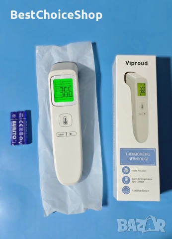 Инфрачервен безконтактен термометър Viproud FC-IR202 – нов, с кутия и батерии, снимка 6 - Уреди за диагностика - 54221547