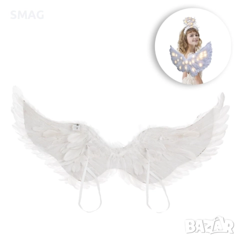 Хелоуин / Halloween бели ангелски крила с LED 65x35 см_1245268