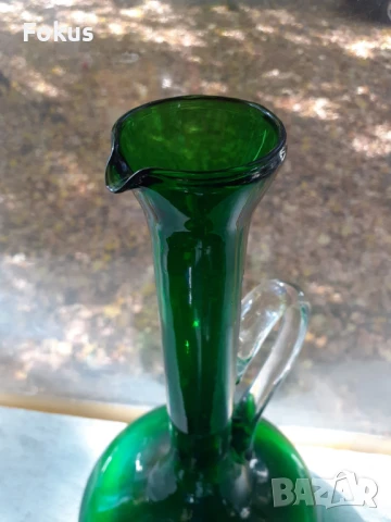 Невероятна голяма зелена кана гарафа декантер, снимка 5 - Антикварни и старинни предмети - 51169425