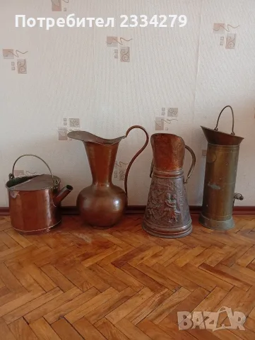Стара медна лейка, кофи към камина и други, голяма медна ваза