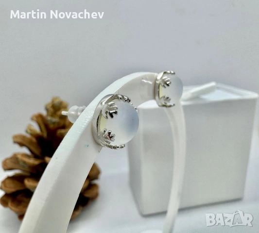 Сребърни обеци с лунен камък , снимка 4 - Обеци - 53160547