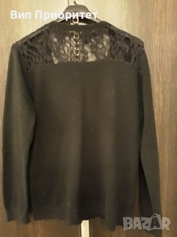 Черна жилетка плетиво + коприна , ефектен стайлинг, дантелени сегментина гърба зад врата и на рамене, снимка 10 - Жилетки - 37456400