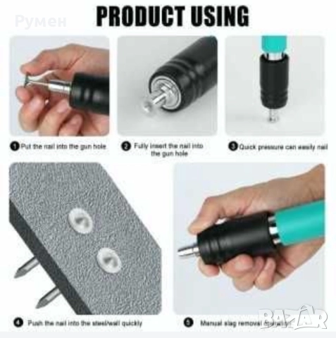 Пистолет за забиване на пирони със заряд в дрво метал бетон+50 пирона, снимка 3 - Други инструменти - 51690016