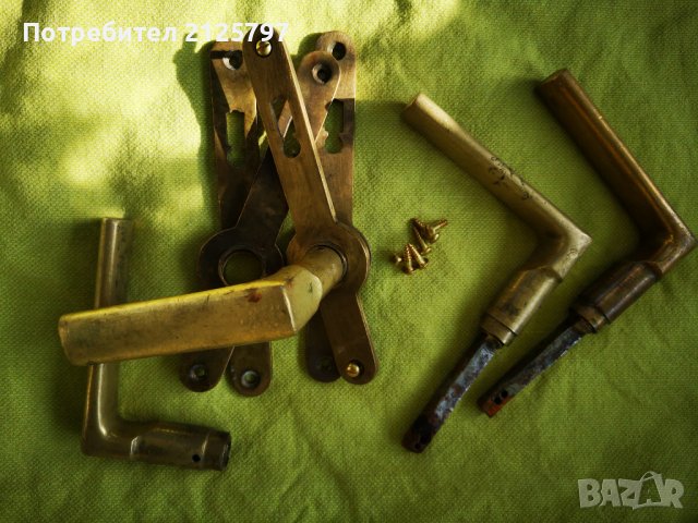 4бр. Месингови дръжки за врата шилд, два комплекта + крепежи, снимка 3 - Антикварни и старинни предмети - 39040668